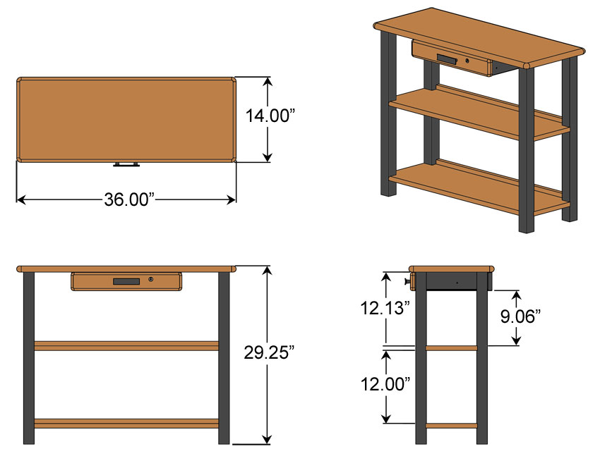 Bookshelf Table with drawer, Ash