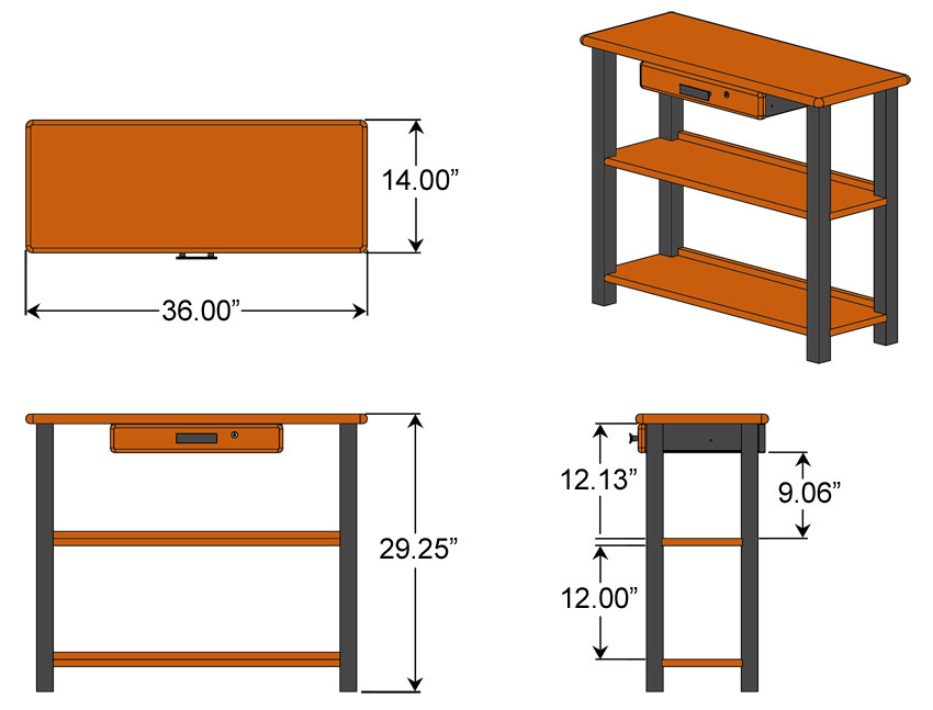 Bookshelf Table with Drawer, Cherry