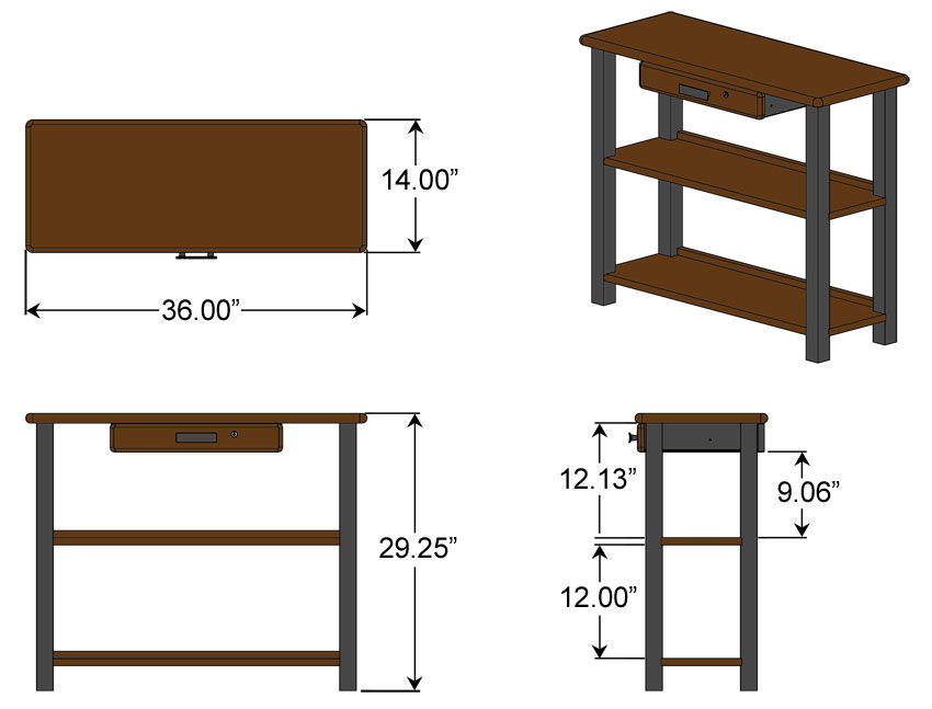 Bookshelf Table with drawer, Ash