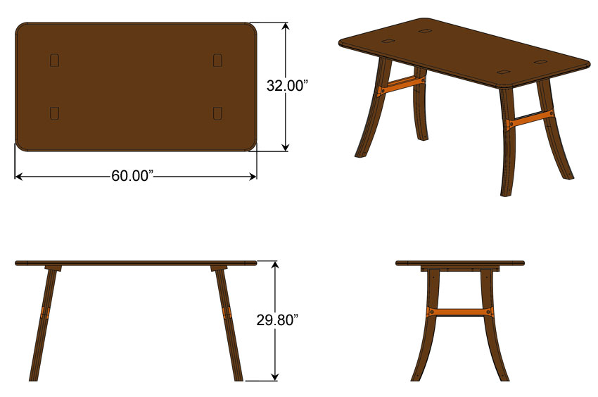 Loft Dinind Table, Black Walnut Dimensions