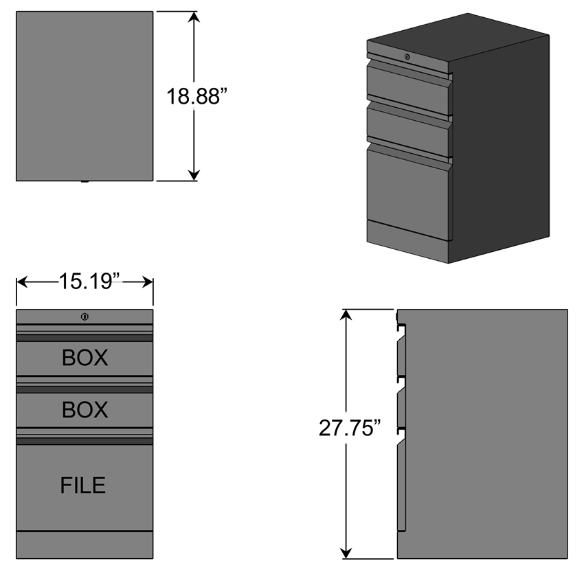 Box Box File Cabinet for L Shaped Desks Dimensions