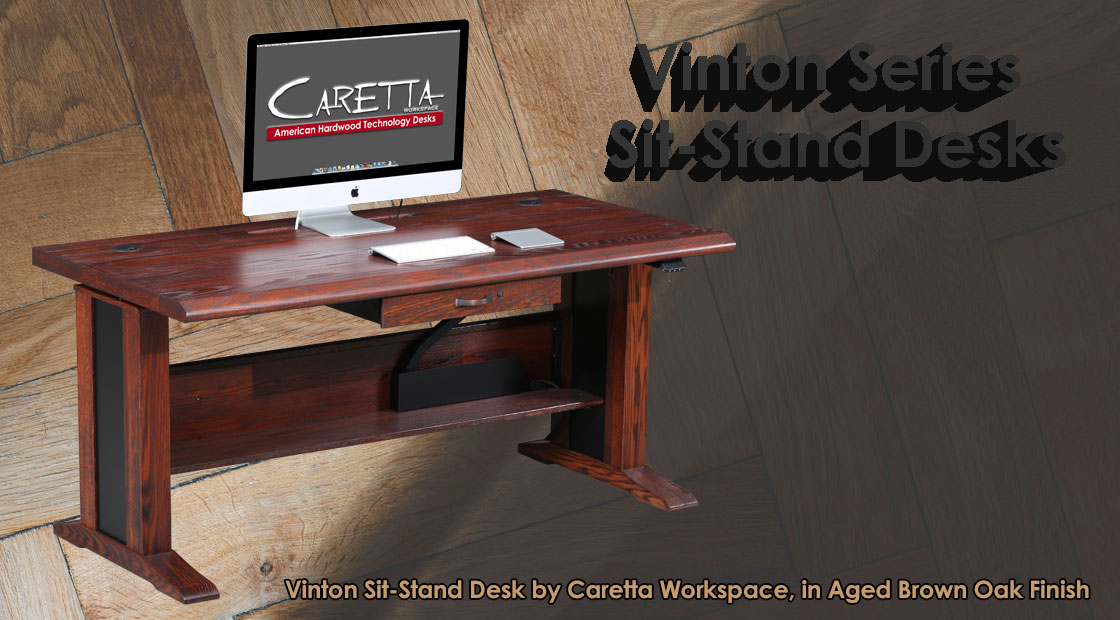 Vinton Sit-Stand Desk, Aged Brown Oak