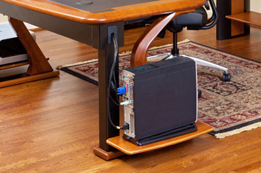 desktop computer cable management into the desk